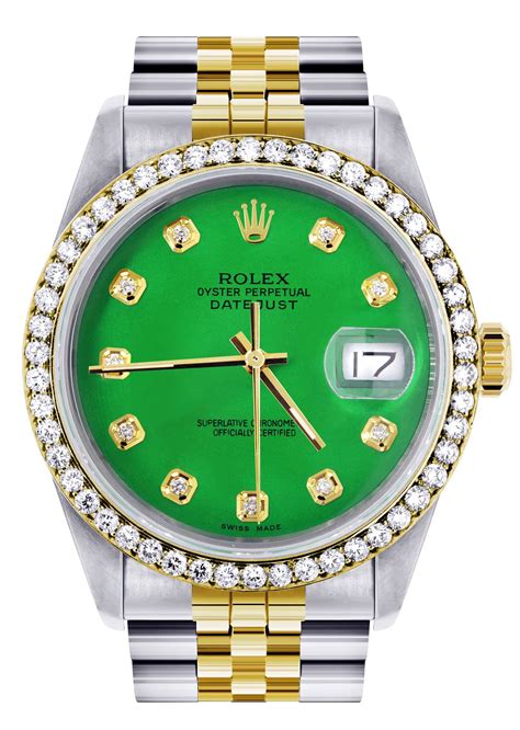 gold with green face rolex|rolex date just green.